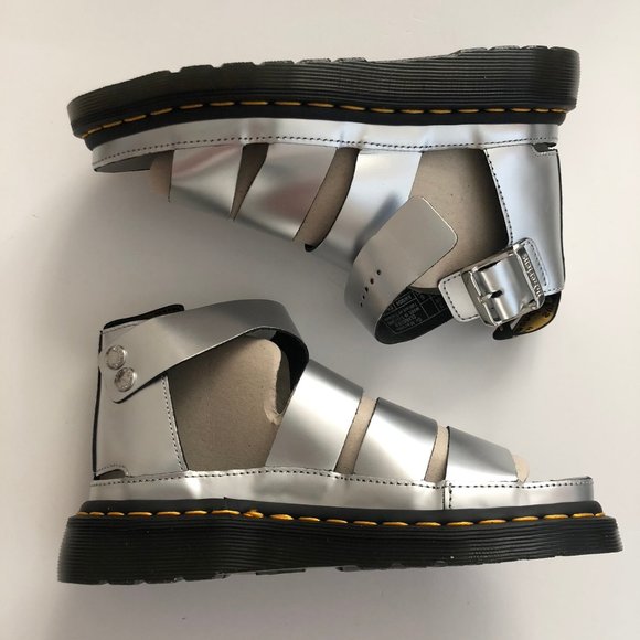 NWT Dr. Doc Martens silver Clarissa strappy chunky platform sandals - Picture 7 of 10